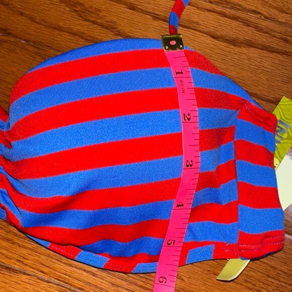 NWT Gianni Bini Molded Cup Halter Red Blue Stripe Bikini Top Size Large - Picture 11 of 11